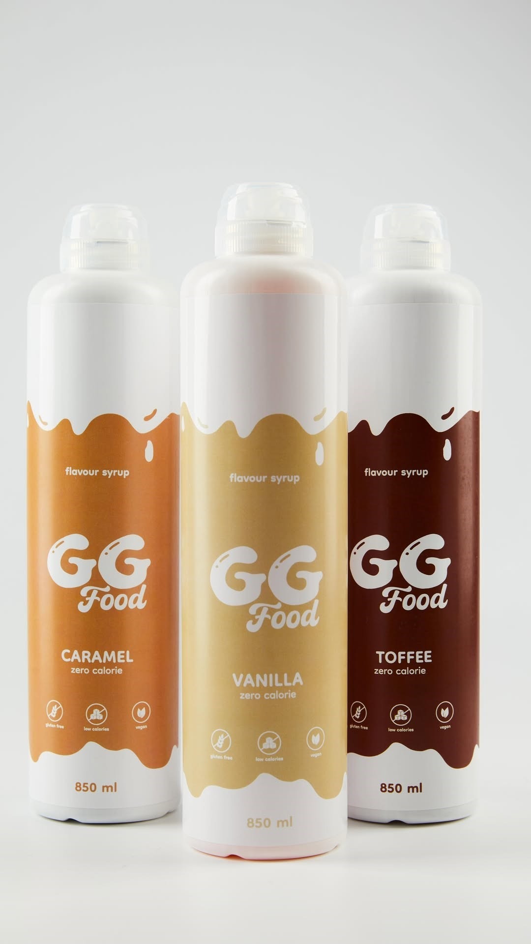 GG Food Sirupflaschen: Caramel, Vanilla und Toffee